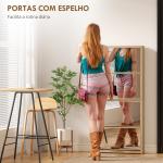 Sapateira Estreita com Espelho 4 Portas Abatíveis para 12 Pares de Sapatos para Espaços Reduzidos 63x17x146 cm Madeira