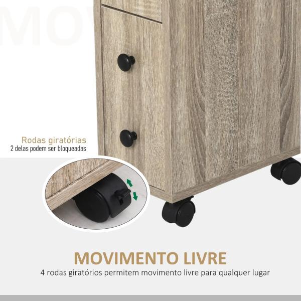 Armário de Casa de Banho para Espaço Reduzido com Rodas Prateleiras Abertas Armário e Gaveta 18x30x68,5 cm Madeira