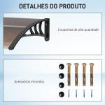 Marquise de Proteção 75x100 cm para Portas e Janelas contra Sol e Chuva com Suporte de Liga de Alumínio Marrom e Preto