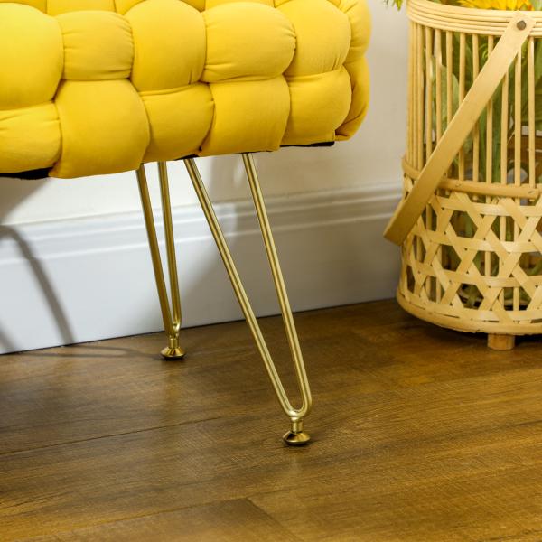 Apoio para os Pés Sala de Estar em Veludo com Pés de Metal e Assento Acolchoado para Dormitório Entrada 76x38x41,5 cm Amarelo