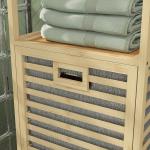 Estante de Casa de Banho em Bambu com 3 Prateleiras e 1 Cesto para Roupa Suja Removível 44x33x160 cm Natural