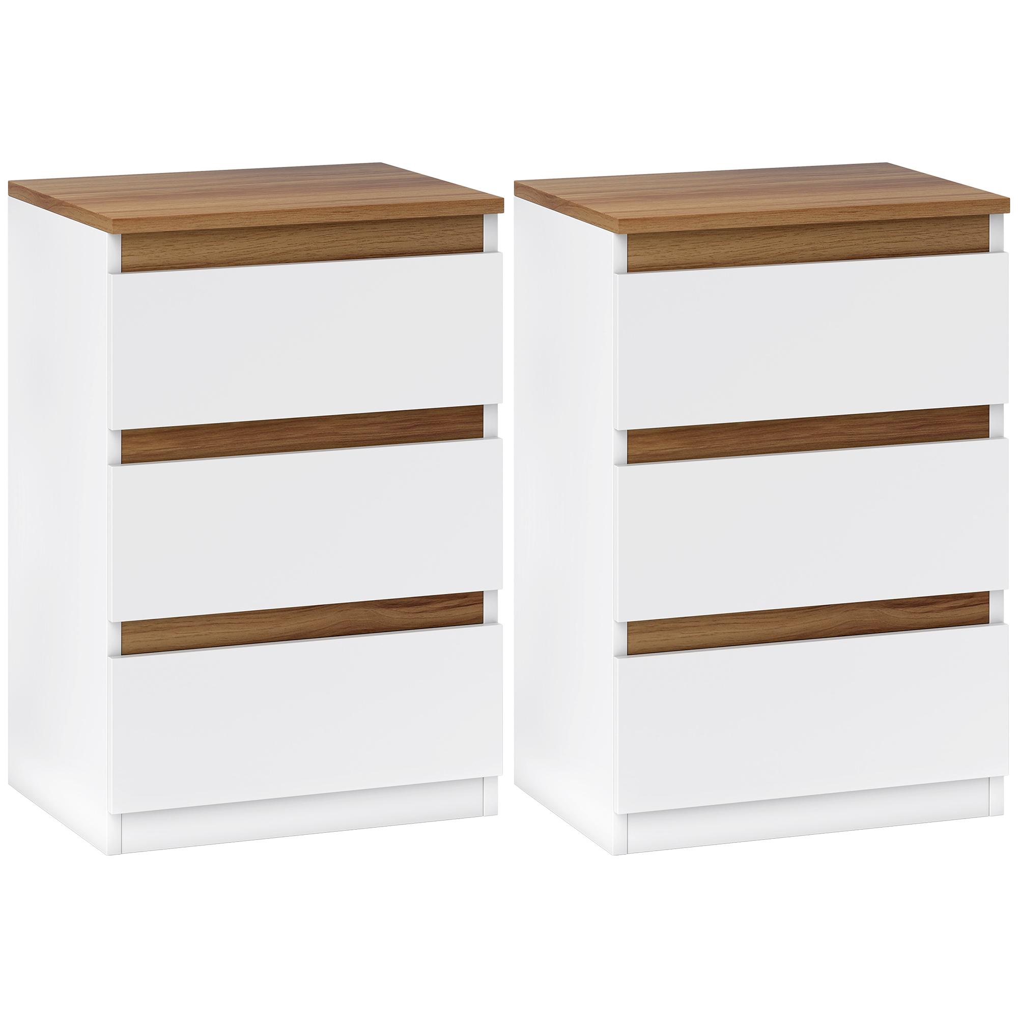 Conjunto de 2 Mesas de Cabeceira com 3 Gavetas Mesas de Cabeceira para Dormitório Estreitas 40x30x59,5 cm Branco