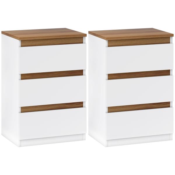 Conjunto de 2 Mesas de Cabeceira com 3 Gavetas Mesas de Cabeceira para Dormitório Estreitas 40x30x59,5 cm Branco