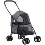 Carrinho para Animais de Estimação Dobrável com Janela de Malha Almofada Lavável Arnês de Segurança 82x47x97cm Cinza
