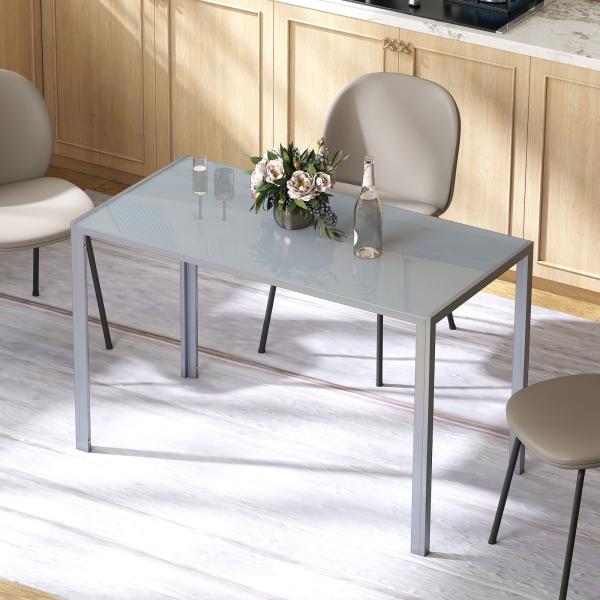 Mesa de Refeição de Cristal Mesa Retangular para 4 - 6 pessoas com Pés de Metal Multifuncional 120x60x75 cm Cinza