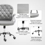 Cadeira de Escritório Estofada em Veludo Cadeira Giratória com Altura Ajustável e Decorações de Cristal 59,5x60,5x95 - 105 cm Cinzenta