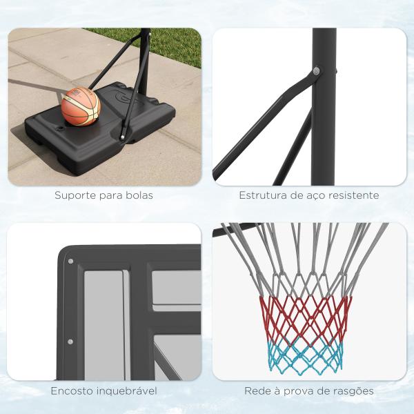Tabela de Basquetebol com Altura Ajustável 230 - 305 cm para Piscina com Rodas e Base Preenchível 110x75x195 - 370 cm Preto