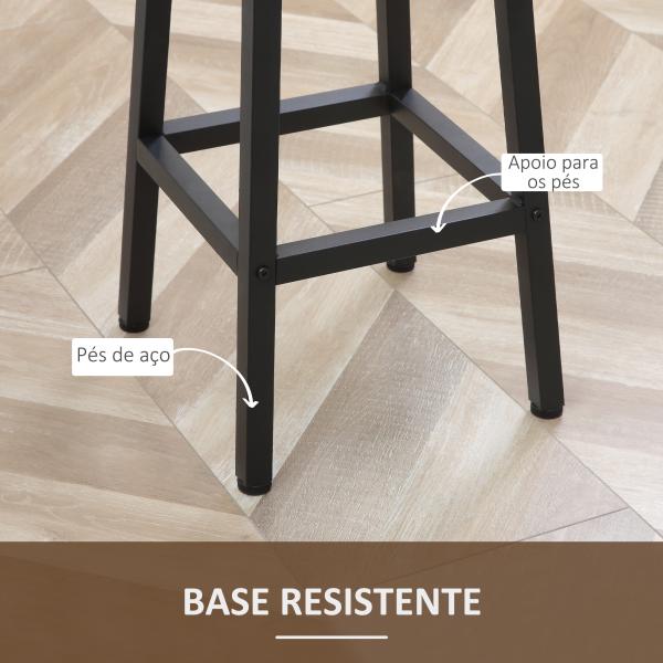 Conjunto de 2 Bancos Altos de Cozinha Bancos de Bar com Pés de Aço e Apoio para os Pés 32,5x32,5x65 cm Madeira e Preto