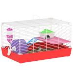 Gaiola para Hamster com Comedouro Bebedouro Rampa Ropa de Exercício para Pequenos Animais 47x30x27cm Branco e Vermelho