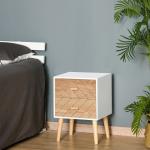 Mesa de Cabeceira com 2 Gavetas Espaço de Armazenamento para Dormitório 40x30x55,5 cm Branco e Madeira