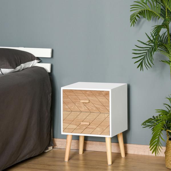Mesa de Cabeceira com 2 Gavetas Espaço de Armazenamento para Dormitório 40x30x55,5 cm Branco e Madeira