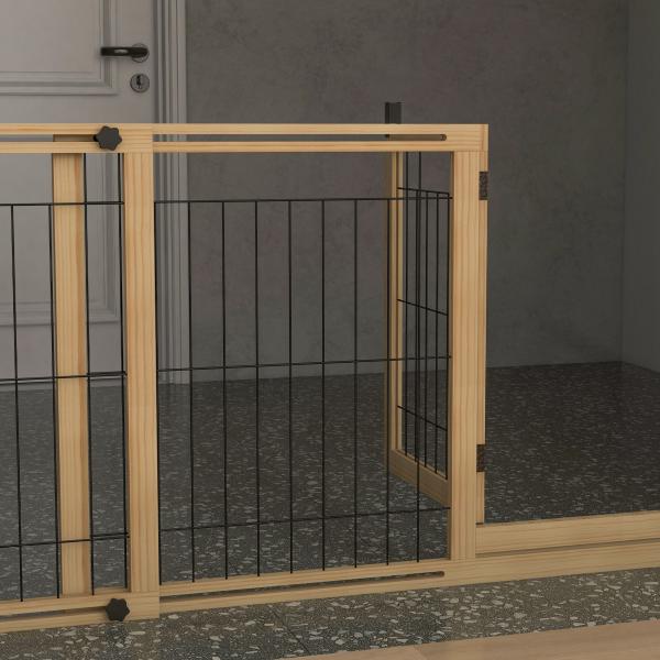 Barreira de Segurança para Cães Extensível de 2 Painéis e Pés de Apoio Triangular 112 - 159x44x70 cm Madeira