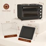 Forno Elétrico de Bancada 28L 2600W com Placas de Cozedura, Temperatura Ajustável, Temporizador e Tabuleiro, Preto