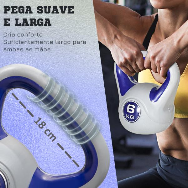 Kettlebell 6 kg Peso Russo com Revestimento de PU e Enchimento de Areia para Treino 20x13x22 cm Roxo e Cinza