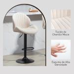 Conjunto de 2 Bancos de Bar Giratórios com Altura Ajustável 62 - 83 cm, Revestidos em Chenille, com Encosto e Apoio para os Pés, Bege
