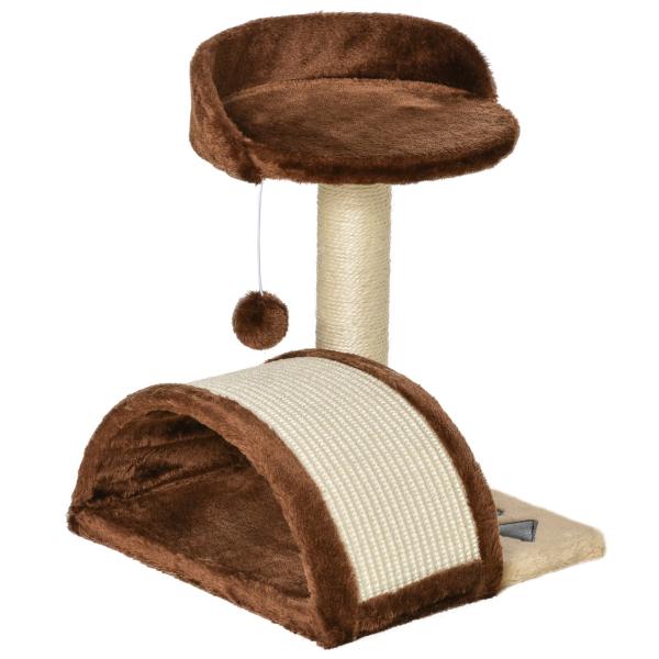Árvore Arranhador para Gatos de 2 Níveis com Poste e Tapete de Arranhar Cama e Bola Suspensa 35,5x37x46 cm Marrom