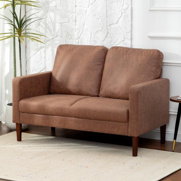 Sofá de 2 Lugares Estofado em Microfibra Sofá Moderno com Pés de Madeira Apoio de Braços 130x78x85 cm Castanho