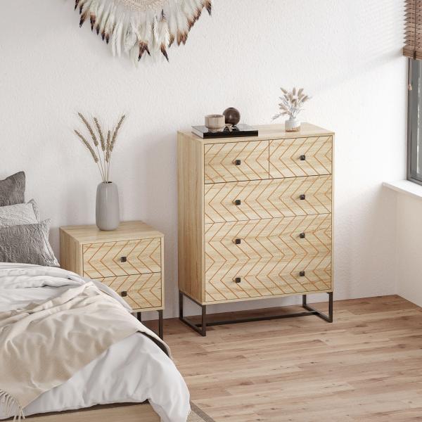 Cómoda com 5 Gavetas Estilo Retrô Móvel Auxiliar de Madeira para Sala de Estar Corredor 80x39,5x110 cm Madeira e Preto