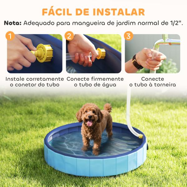 Piscina para Cães Dobrável com Aspersor Piscina Portátil em PVC Antiderrapante e Resistente ao Desgaste Ø80x20 cm Azul