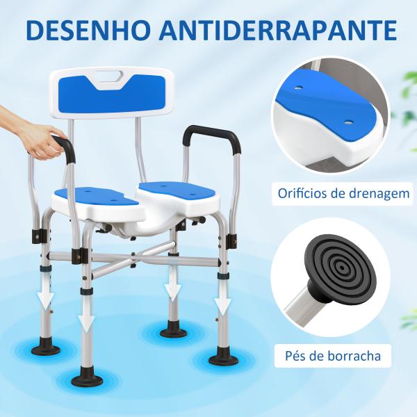 Assento de Duche para Pessoas Idosas com Assento Ranhurado Altura Ajustável Banco de Duche 53x41,5x91,5 cm Azul