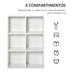 Estante para Livros Estante de Madeira de 3 Níveis com 6 Compartimentos de Armazenamento 65,5x30x97,5 cm Branco