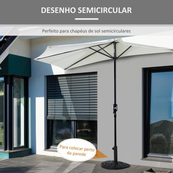 Base para Chapéu de Sol Semicircular 9 kg Apto para Mastros de 35 mm 38 mm e 48 mm Preenchido com Cimento 50x32x32cm Preto