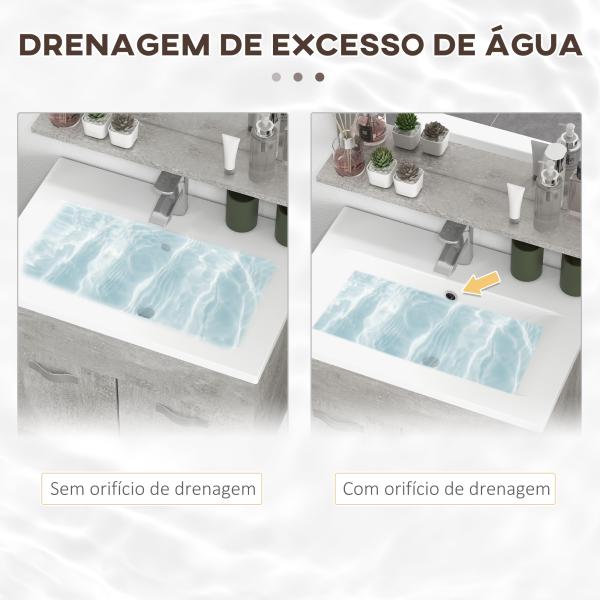 Conjunto de Móveis Casa de Banho 3 Peças com Espelho Móvel com Lavatório Cerâmico e Coluna de Casa de Banho Cinza