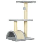 Arranhador para Gatos Médio de 3 Níveis com Postes de Sisal Placa para Arranhar e Bola Suspensa 40x35x72 cm Cinza