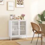 Aparador de 3 Níveis com Portas de Malha e Prateleira Ajustável Aparador de Cozinha Moderno para Sala 80x37x92 cm Branco