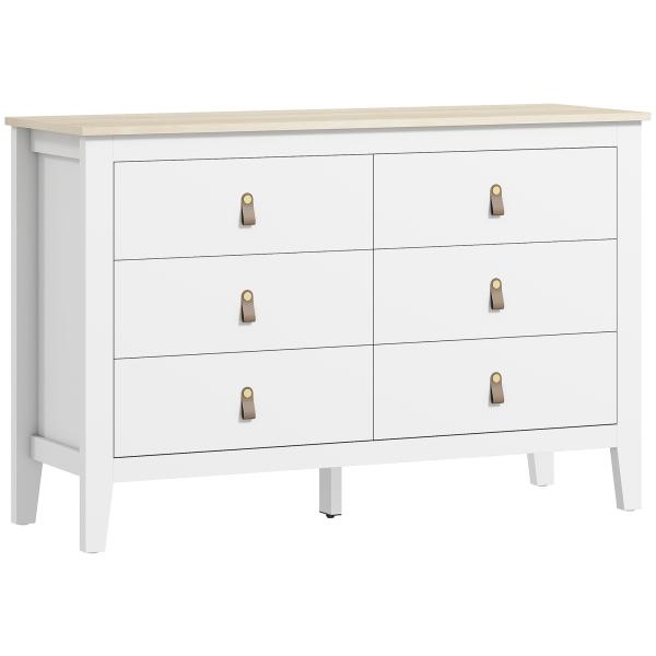 Cómoda de 6 Gavetas Cómoda para Dormitório com Puxadores de PU 120x40x78 cm Branco