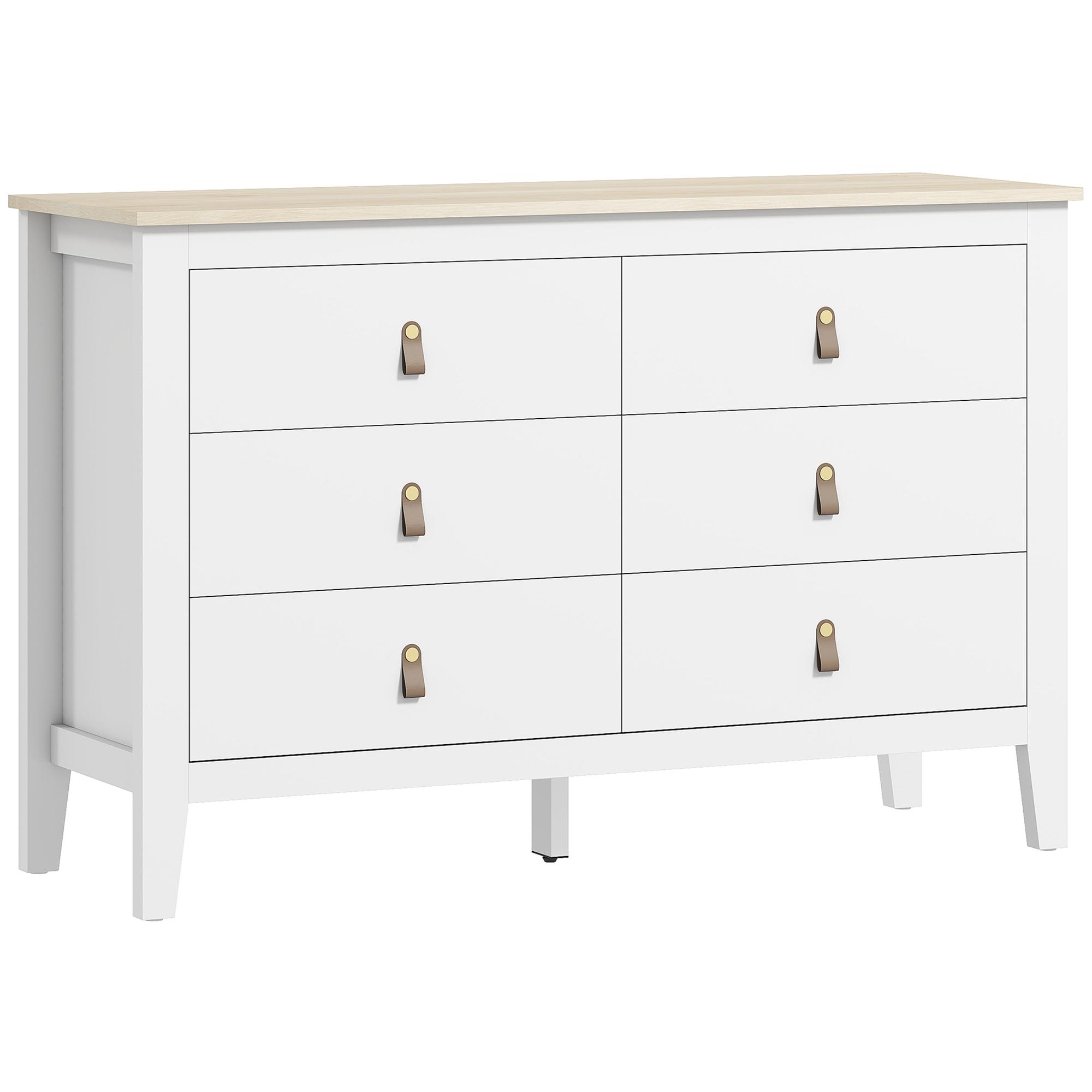 Cómoda de 6 Gavetas Cómoda para Dormitório com Puxadores de PU 120x40x78 cm Branco