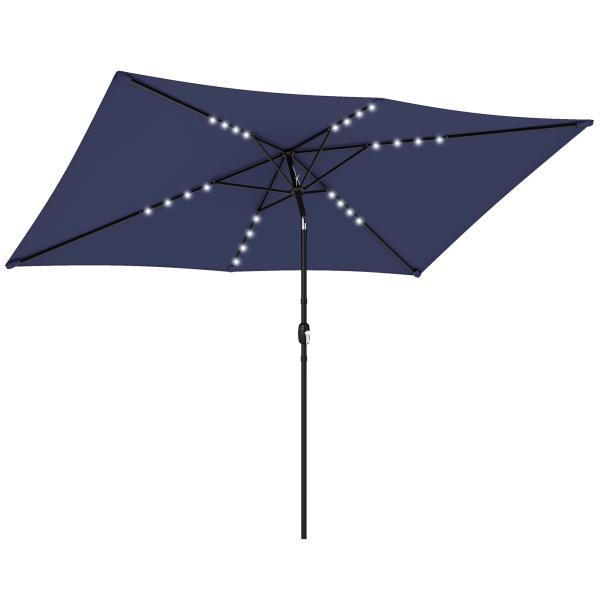 Chapéu de Sol de Jardim com 24 Luzes LED Solares Cobertura Inclinável Poste Metálico 29x25 m Azul Escuro