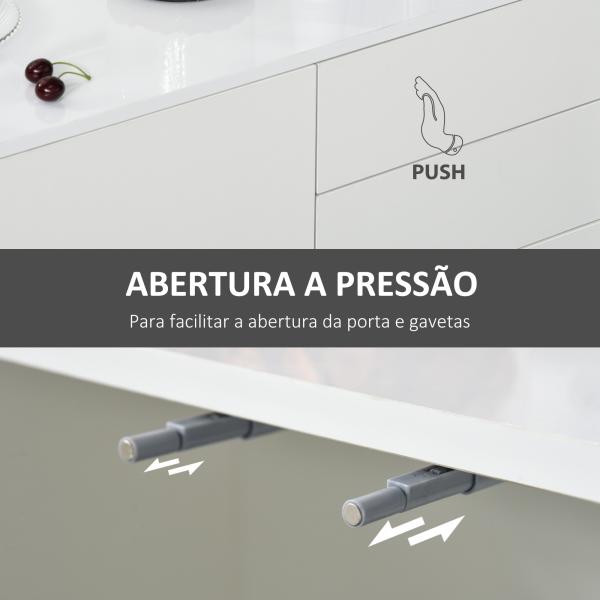 Aparador de Sala de Estar com 3 Portas 2 Gavetas e Prateleira Interior Ajustável Móvel Auxiliar de Armazenamento para Cozinha Dormitório Anti - Rolamento 117x36x74cm Branco