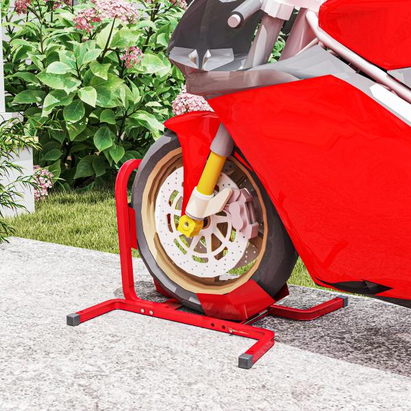 Suporte para Roda Dianteira de Moto Ajustável em 3 Níveis Carga 250 kg 60x55x43 cm Vermelho