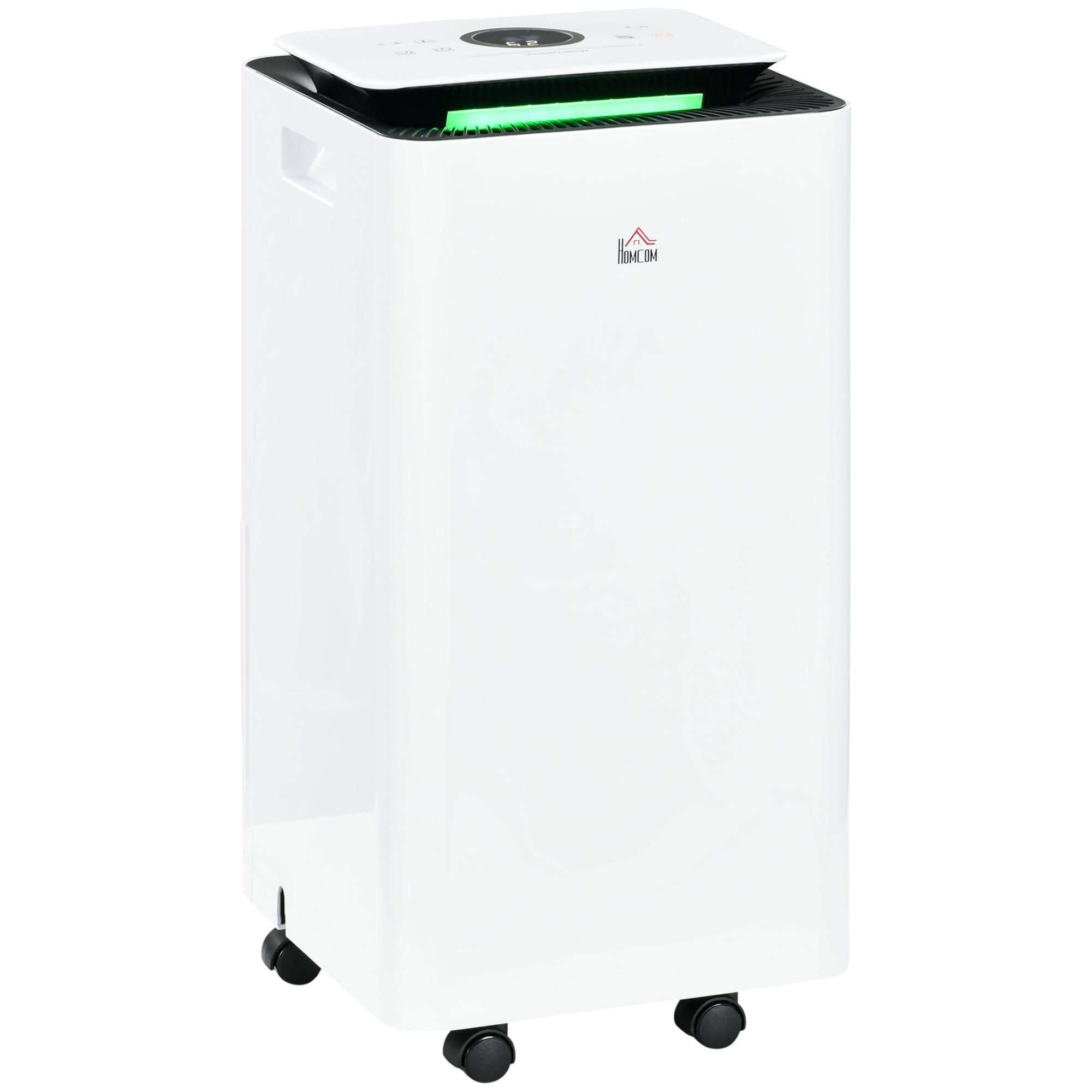 Desumidificador Elétrico 12L/dia Depósito 2,5L Silencioso com 5 Modos 2 Velocidades Ecrã LED e Temporizador 25x25x50,5 cm Branco