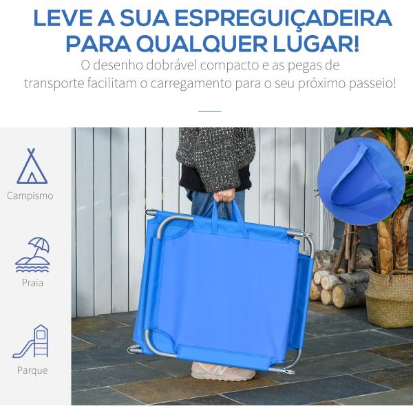Espreguiçadeira Dobrável Espreguiçadeira de Jardim com Encosto Ajustável em 5 Posições para Terraço 187x55x24 cm Azul