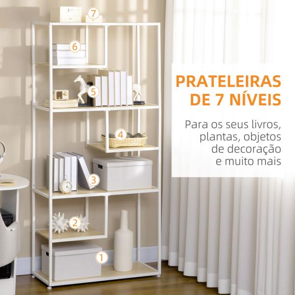 Estante de Armazenamento para Livros com Estrutura de Aço para Escritório Sala de Estar Estúdio 83x34x180cm Carvalho e Branco