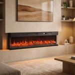Lareira Elétrica Encastrável ou de Chão 750/1500W, 3 Lados, 12 Cores de Chama 3D, Termóstato, Comando à Distância, Preto