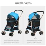 Carrinho para Animais de Estimação 3 em 1 Dobrável com Bolsa de Transporte Cesta de Armazenamento e Travão 82x49,5x98cm Azul