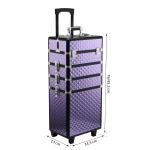 Mala de Maquilhagem Professional com Rodas Universais Diferentes Níveis e Alça Extensível 33,5x23x76 - 95,5 cm Roxo