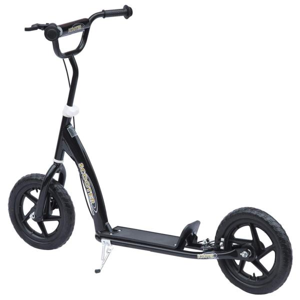 Trotinete para Crianças acima de 5 anos Scooter de 2 Rodas Grandes de 12 Polegadas com Freio e Guidão Ajustável em Altura Carga Máx. 50kg 120x52x80 - 88cm Preto