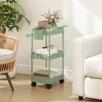 Carrinho Auxiliar com Rodas de 3 Níveis com Cestos Extraíveis Suporte para Toalhas e Estrutura de Metal 42x42,5x76 cm Verde