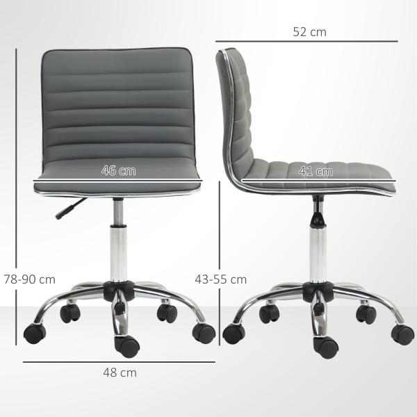 Cadeira de Escritório sem Apoio para os Braços Cadeira de Escritório Giratória com Altura Ajustável 48x52x78 - 90 cm Cinza