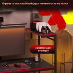 Secretária Gaming com Luzes LED 100x50 cm Secretária Gaming de Fibra de Carbono com Tomadas de Corrente e Controlo Remoto Preto
