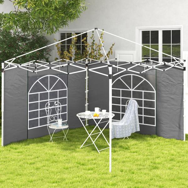 2 Paredes Laterais para Tenda 300x200 cm com Janela Enrolável e Porta com Fecho para Tendas 3x3 m ou 3x6 m Cinzento