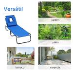 Espreguiçadeira Dobrável com Encosto Ajustável em 4 Posições Espreguiçadeira de Jardim com Almofada Estrutura de Aço Tecido Oxford para Acampamento Praia Terraço 190x56x28cm Azul