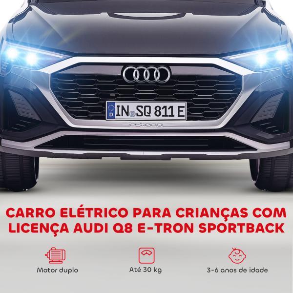 Carro Elétrico para Crianças Carro Audi Q8 Etron Sportback Infantil 12V Faróis Buzina e Música 98x49,5x43 cm Preto