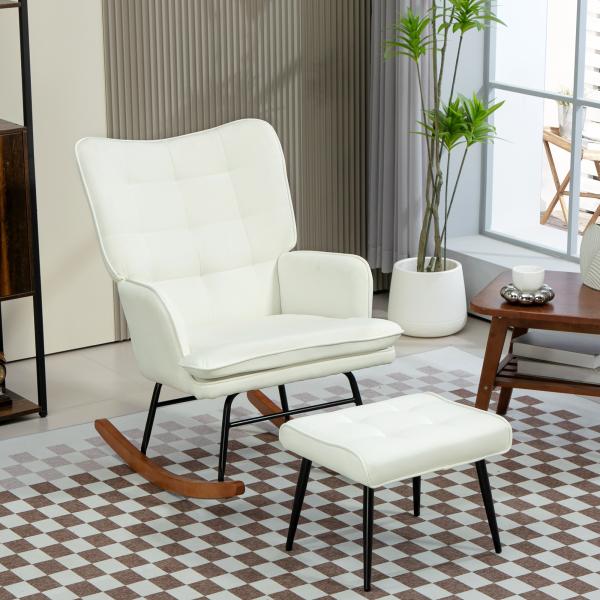 Conjunto de Poltrona Baloiço com Apoio para os Pés Poltrona Relax com Almofada Acolchoada e Anti - Tombo 64x89x90 cm Bege