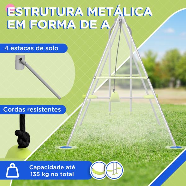Baloiço para Crianças Baloiço Jardim com 1 Baloiço Simples 1 Planador e Anti - UV 255x160x180 cm Cinza e Verde