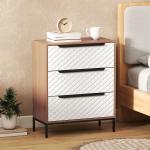 Cómoda com 3 Gavetas de Tecido Frentes com Padrão de Diamante Móvel de Arrumação 59,5x30x73,5 cm Madeira e Branco